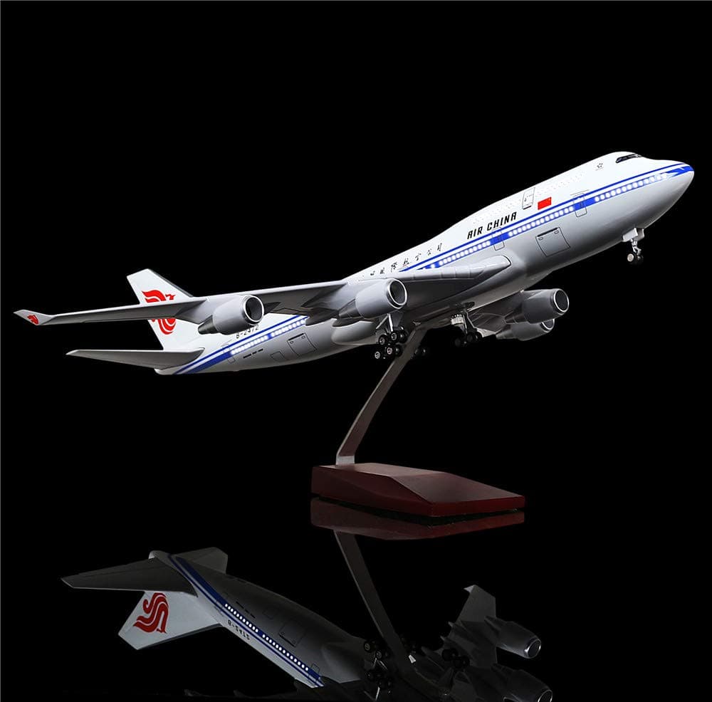 LESES 1:130 Scale LED Light Model Airplane China Boeing 747 18 inches Resin Display Plane Model