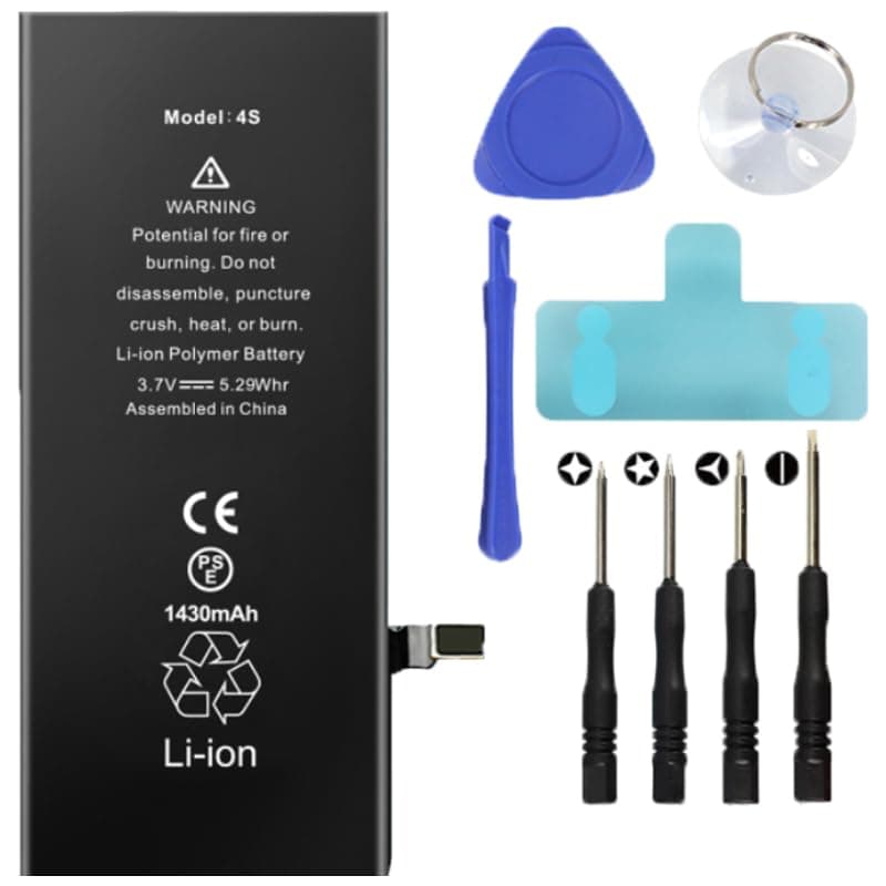 Batt-IPhone 4S Battery Replacement Kit Including Screwdriver, Suction Cup, Pry Tool - DIY Smartphone Repair, iPhone Battery Upgrade, Professional Battery Replacement Accessories (1430) mAh.