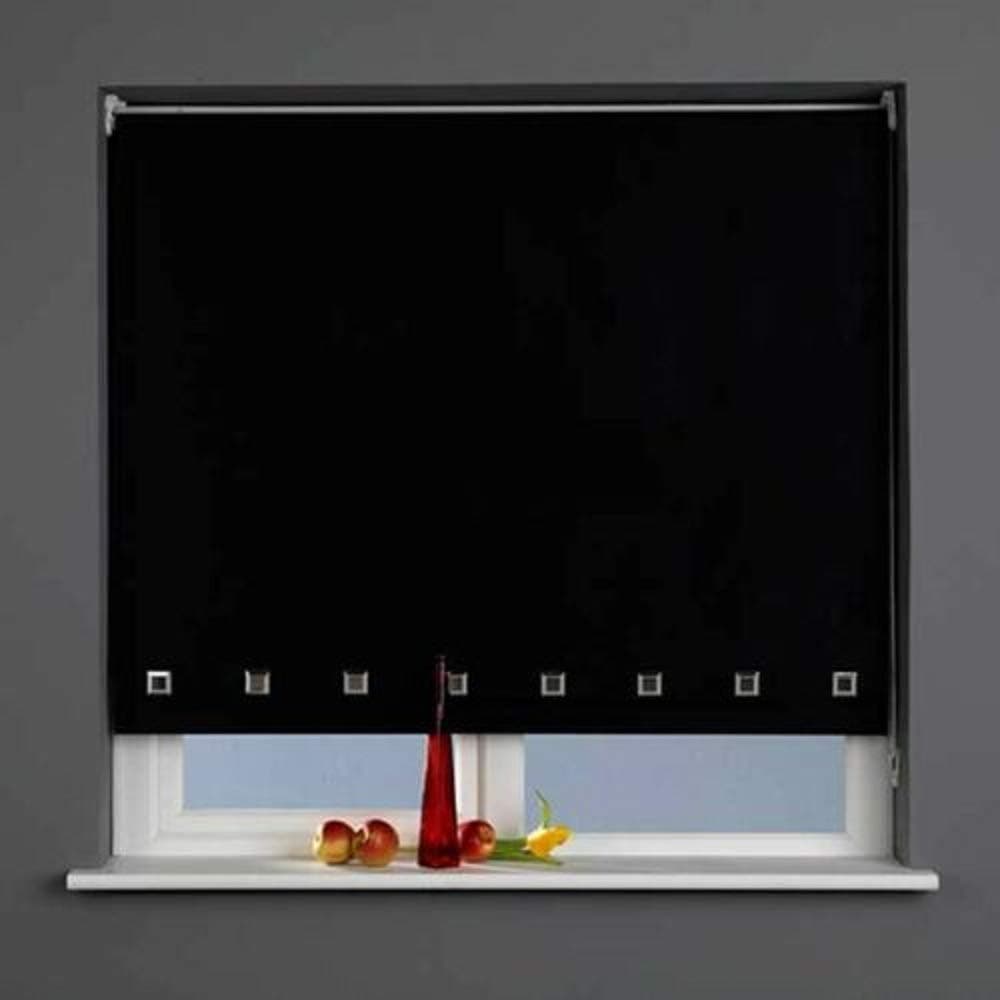 Optimal Products Roller Blinds Easy Fit Trimable Home Office Window Square Eyelet Fabric Blind 160cm Drop (Black, 120 x 160 cm)