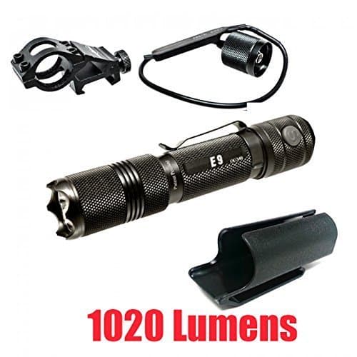 PowerTac E9 WK PowerTac E9 1020 Lumen LED Flashlight Weapon Kit with Hard Shell Holster Includes LegionArms Off-Set Quick Release Mount and Remote Pressure Switch