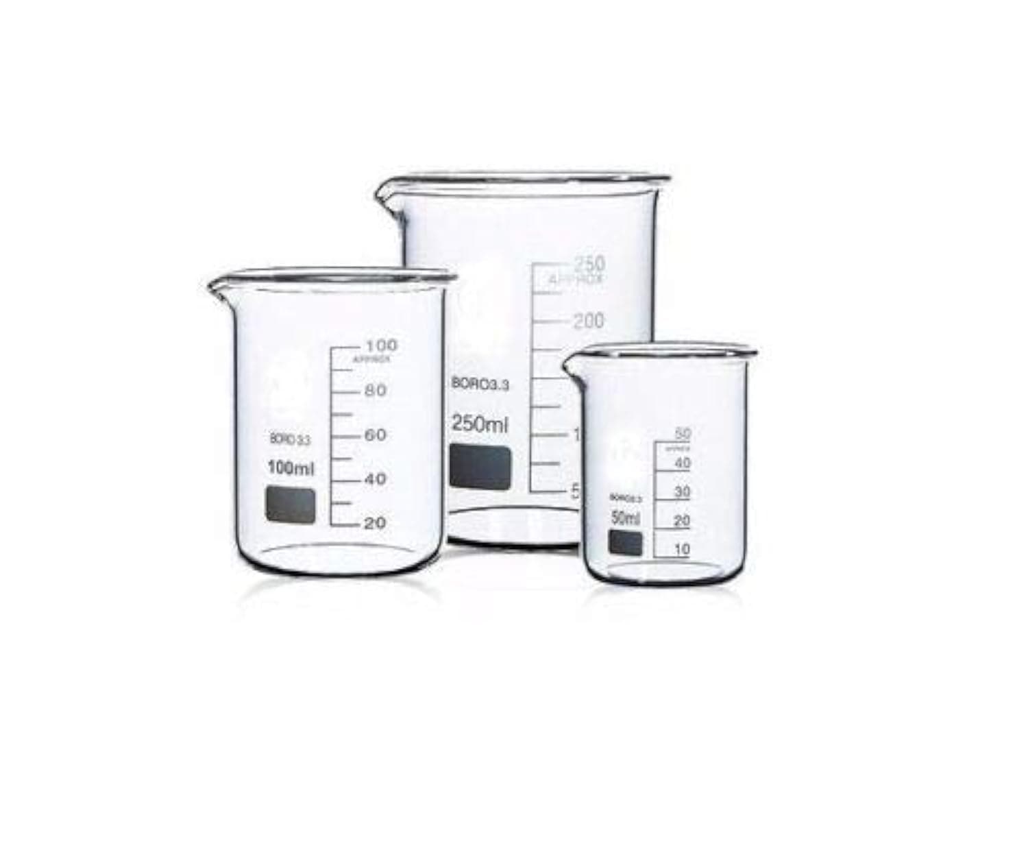 Boro 3.3 Glass Graduated Measuring Beaker for Lab or Kitchen (50ml+100ml+250ml)