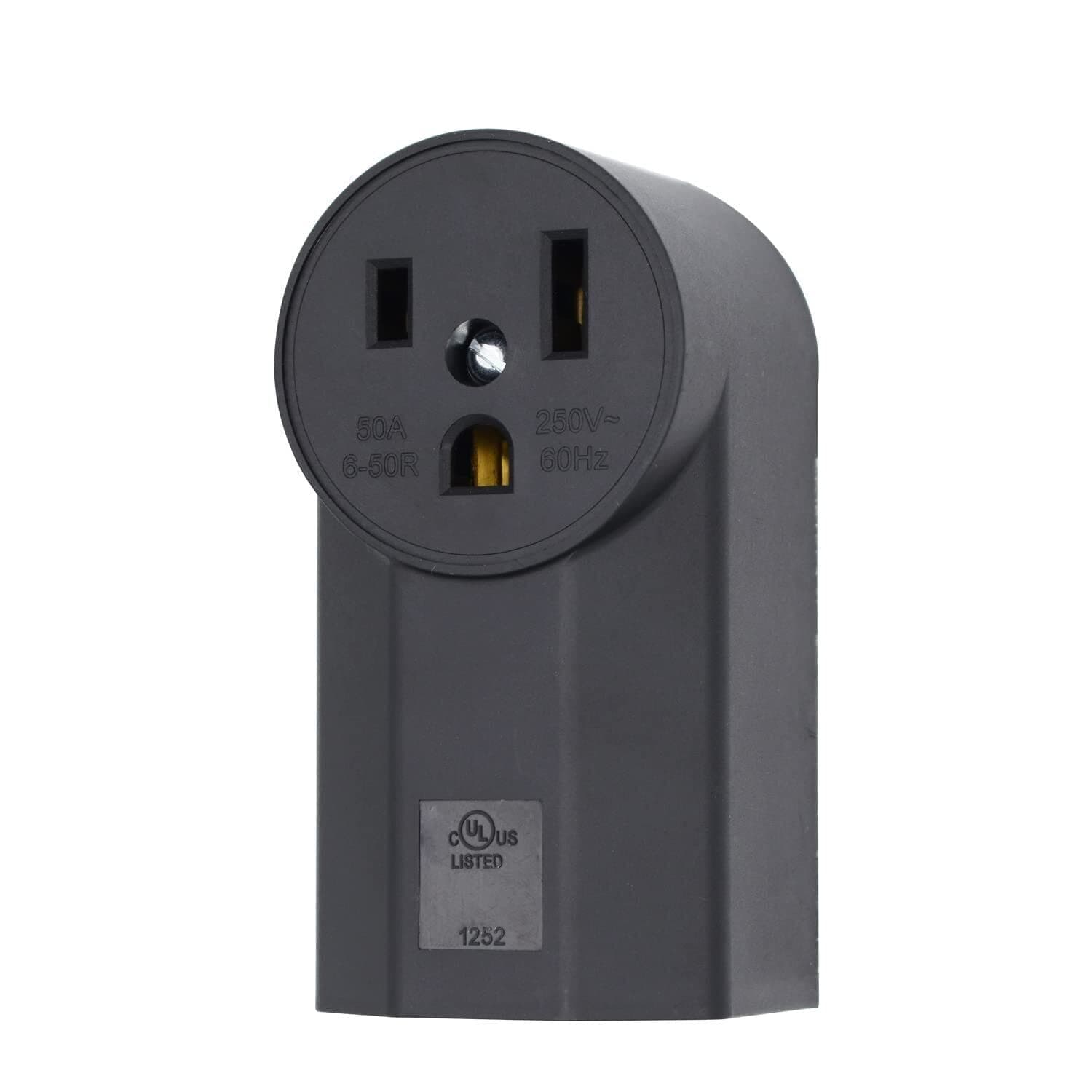 Nema 6-50R Receptacle 2-Pole 3-Wire Surface Mount Power Receptacle 250V 50A UL Listed, Black (Nema 6-50R)