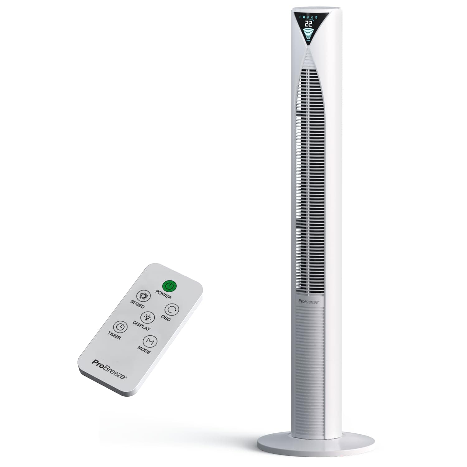 Pro Breeze 20dB Silent Tower Fan with Remote Control, Powerful 45W Energy Fan, 4 Modes, 12H Timer, 46" Large Bladeless Tower Fan, Advanced Sleep Mode, Front Display, 70° Oscillation