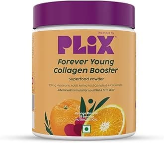 PLIX Collagen Supplement Powder to support Skin Elasticity, Firmness & Youthful Glow | 100% Plant-based with Hyaluronic Acid & Vitamin C | For Women & Men | Orange Flavour, Pack of 1