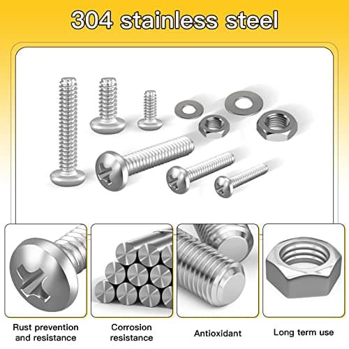 710Pcs Machine Screw Assortment, 4-40#6-32#8-32#10-24 Phillips Pan Head Assorted Nuts Bolts and Flat Washers Kit, Stainless Steel Fasteners with Case (Black)