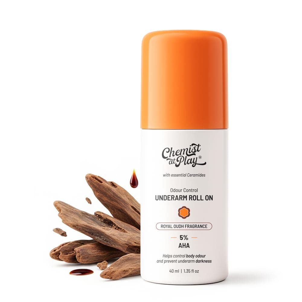 UnderArm Roll On with 5% AHA, Lactic Acid & 1% Mandelic Acid|Prevents Body Odour, Fades Pigmentation & Kills Bacteria|0% Aluminium & 0% Alcohol|Royal Oudh Fragrance |40ml
