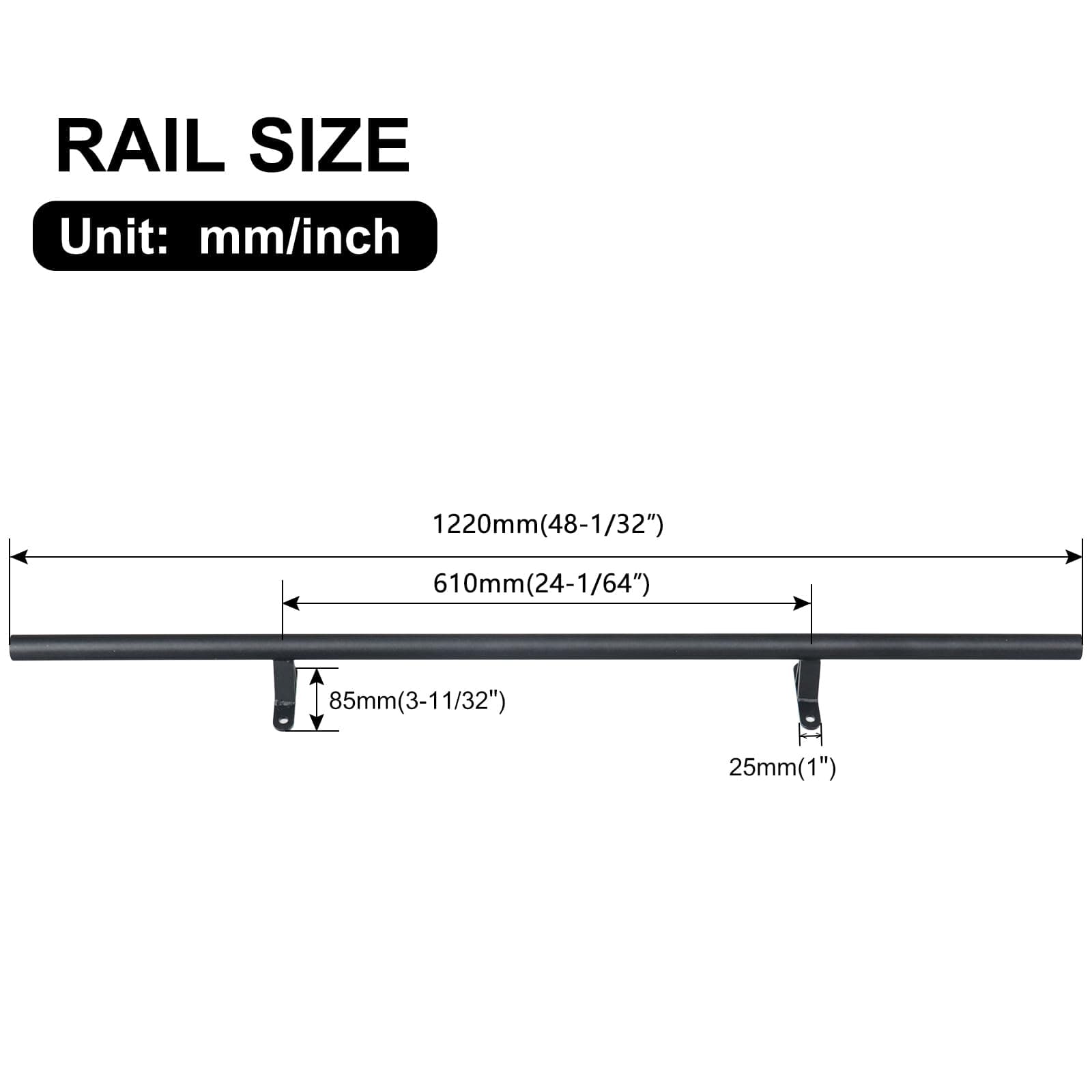 4FT (1200mm) Extension Rail Sliding/Rolling Library Ladder Hardware Round Tube Carbon Steel