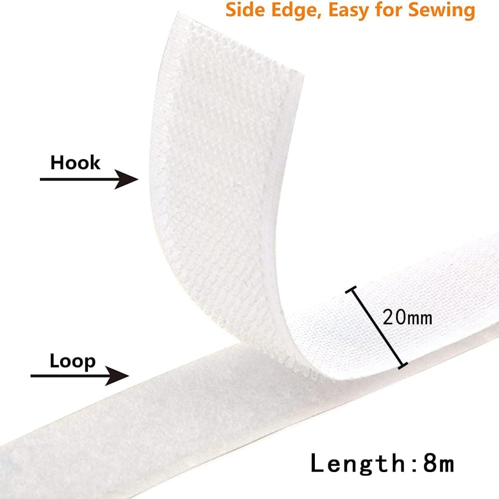 JZS Hook and Loop Strip Tape,20mm x 8m Each Roll Heavy Duty Adhesive Industrial Strength Hook Loop Strip Mounting Tape for Indoor and Outdoor,Sewing, Crafting and Classroom, Easily Cut to Size,White