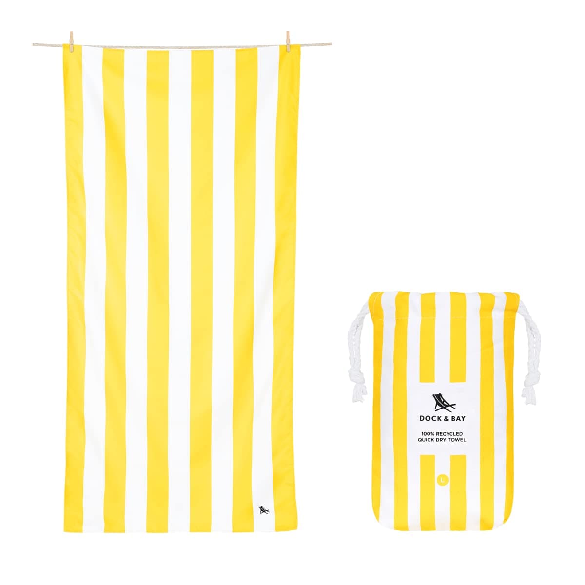 Dock & Bay Customized Beach Towel - Quick Dry, Sand Free - Compact, Lightweight - 100% Recycled - Includes Bag - Cabana - Boracay Yellow - Large
