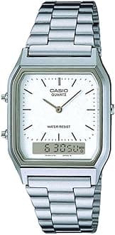 Casio Vintage AQ-230A-7DMQ Analog-Digital White Dial Unisex Watch Silver Metal Strap (AD03)