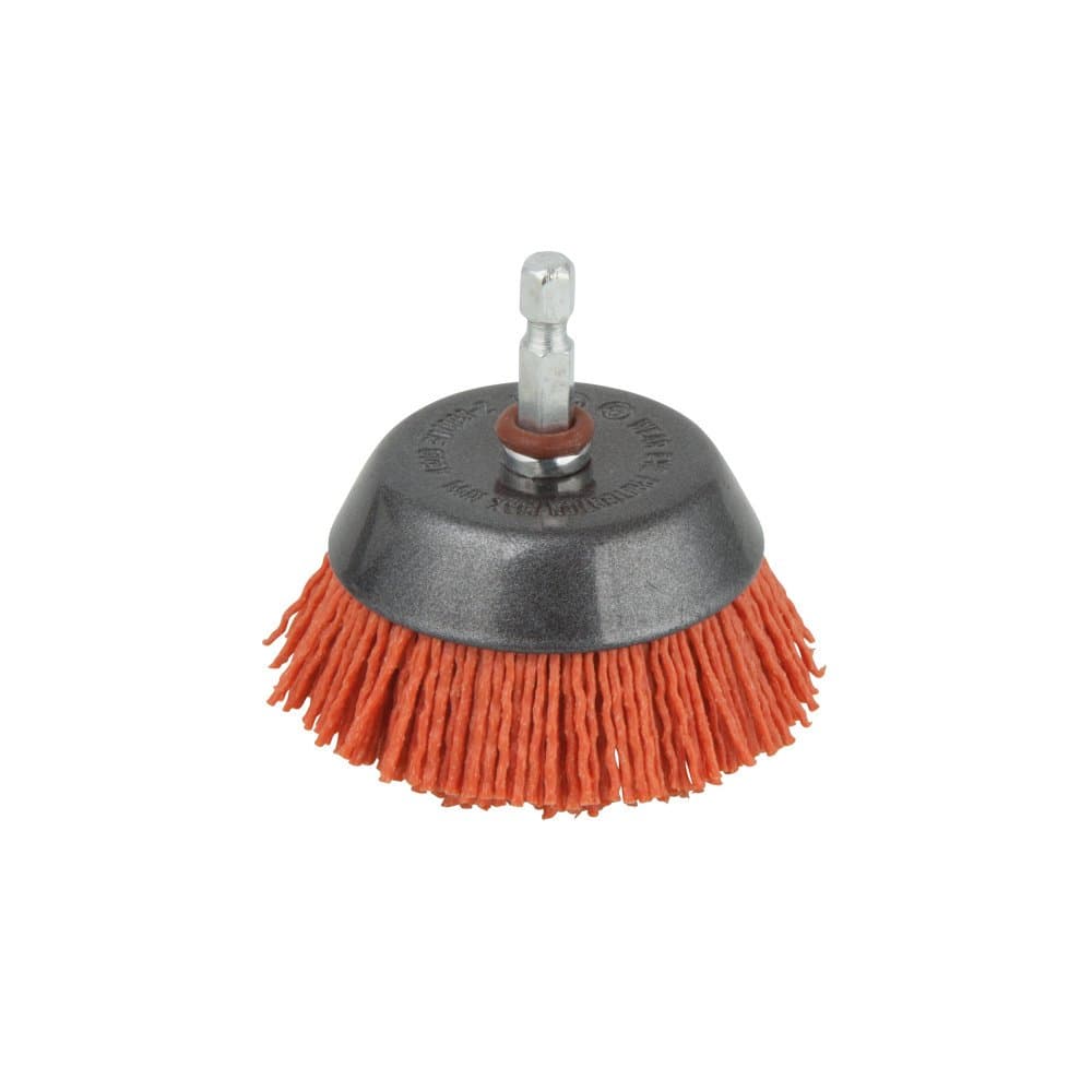 wolfcraft Nylon Wire Cup Brush, aggressive, Ø 65 mm, Hexagon Shank I 1506000