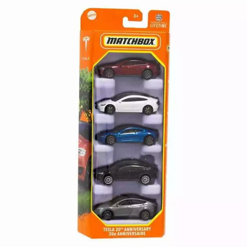 Matchbox Tesla 20th Anniversary 5 Pack - 1:64 Scale, Model S, Model 3, X, Y, 2020 Roadster