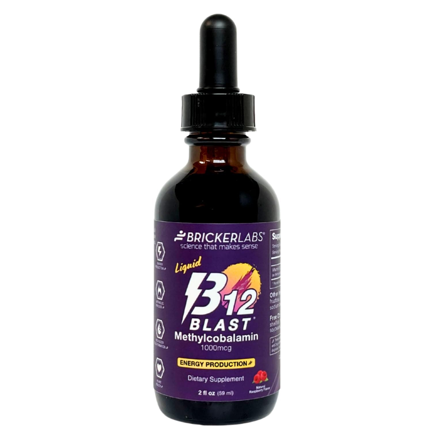 Bricker Labs B12 Blast Methylcobalamin 1000mcg, Great Tasting Sublingual Liquid Energy Vitamins -Vegan B12 Vitamins, Sustained Energy and Cellular Energy Supplement - 59-Day Servings