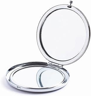 HREW Magnifying Compact Small Mirror for Purses with 2 x 1x Magnification, Folding Mini Pocket Double Sided Travel Makeup Mirror, Perfect for Purse, Pocket and Travel (Silver)