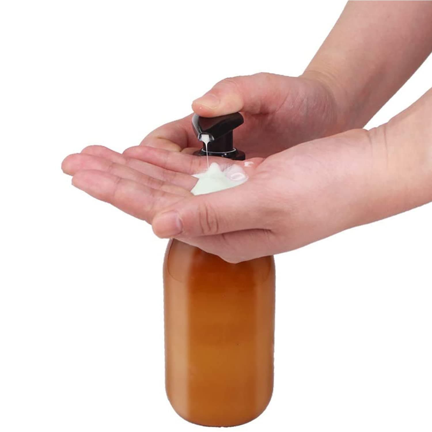 YBCPACK 8 Pack 250ml Plastic Soap Dispenser Bottles ,Amber Pump Bottle Dispenser Refillable for Bathroom，Conditioner, Hand Soap,Shampoo, Lotions etc.