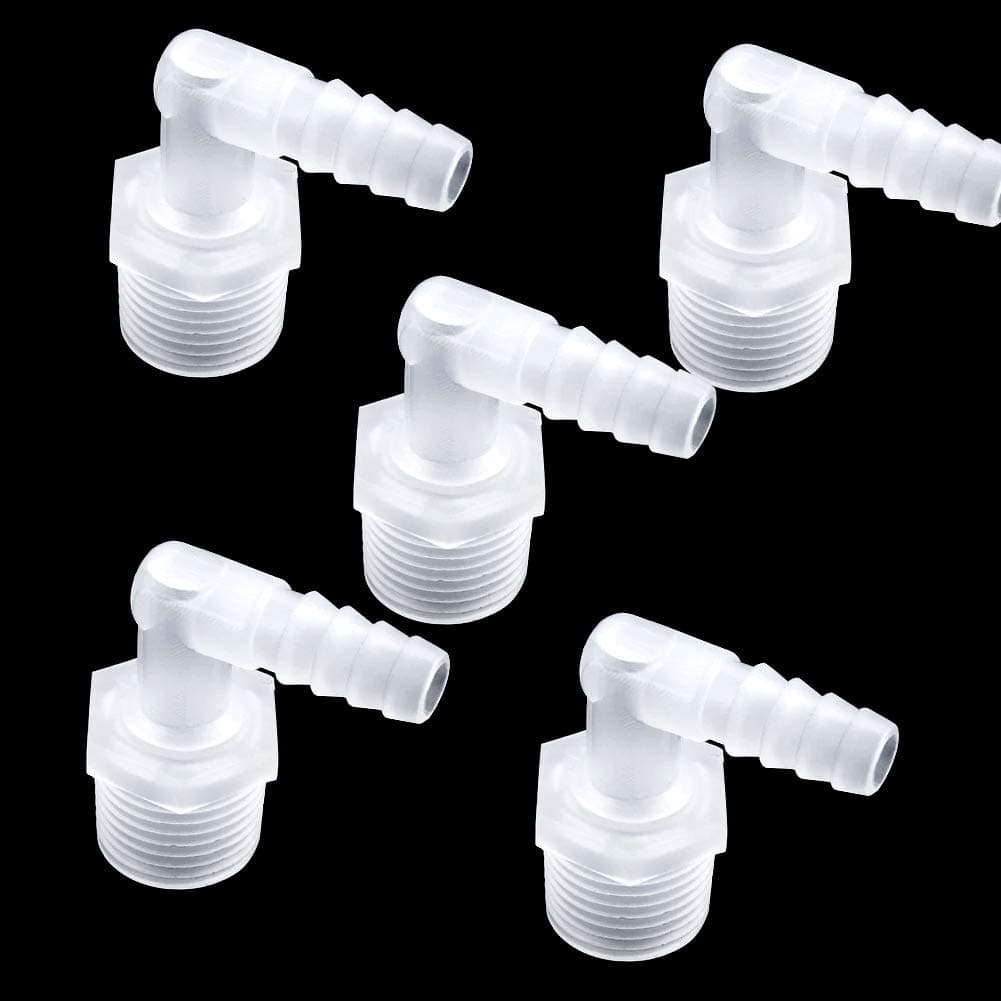 Hose Barb Fitting Elbow, 1/2" Hose Barb x 3/4 Male NPT Barbed Adapter for Fuel Gas Liquid Air (Pack of 5)