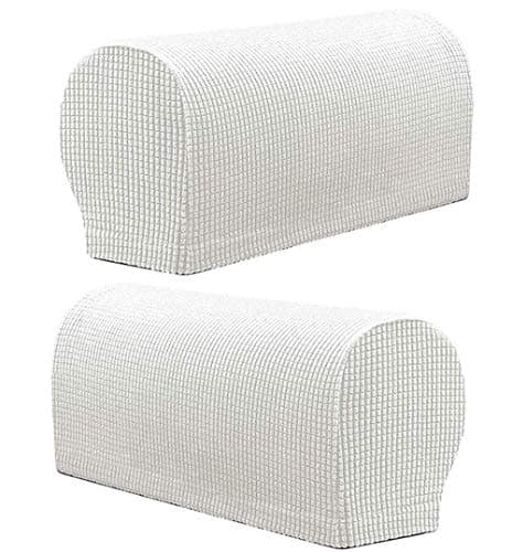 LERTREE 1 Pair Sofa Arm Slipcovers Elastic Sofa Armrest Protectors Removable Chair Sofa Armrest Covers (Cream White)