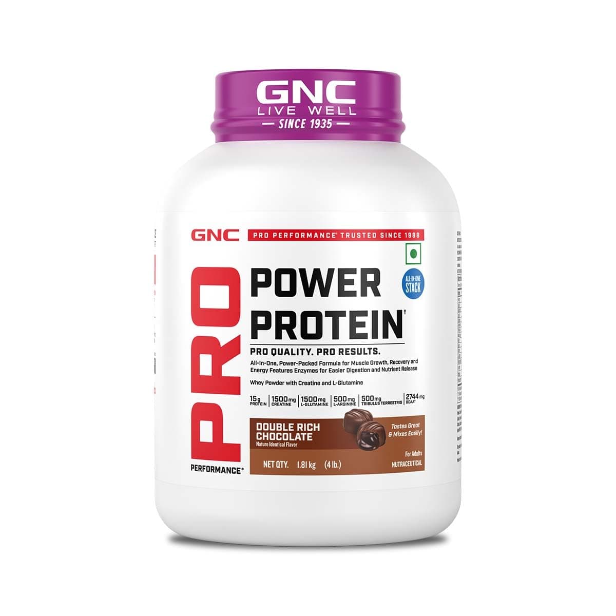 Pro Performance Power Protein | 4 lbs/1.81 Kg | 6 In One Stack | 1500 Mg Creatine| No Added Sugar| 2744 MG BCAA | Informed Choice Certified | 30g Protein | 2.2g L-Glutamine | Energy Features Enzymes For Better Digestion | Double Rich Chocolate| Formulated In USA