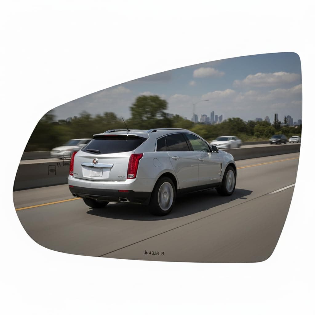 4338B Flat Driver Side View Non-Heated Mirror Glass with Blind Spot, OEM# 22867271, Fits Cadillac SRX 2013-2015, EC Fit Over Replacement for Heated, Auto-Dimming Mirrors, Smooth Edges