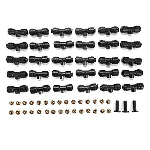 VERY100 Thread Misting Nozzle Tees 1/4" Slip-Lok with Nozzle Pack of 30, 3pc Plug for Cooling System Black
