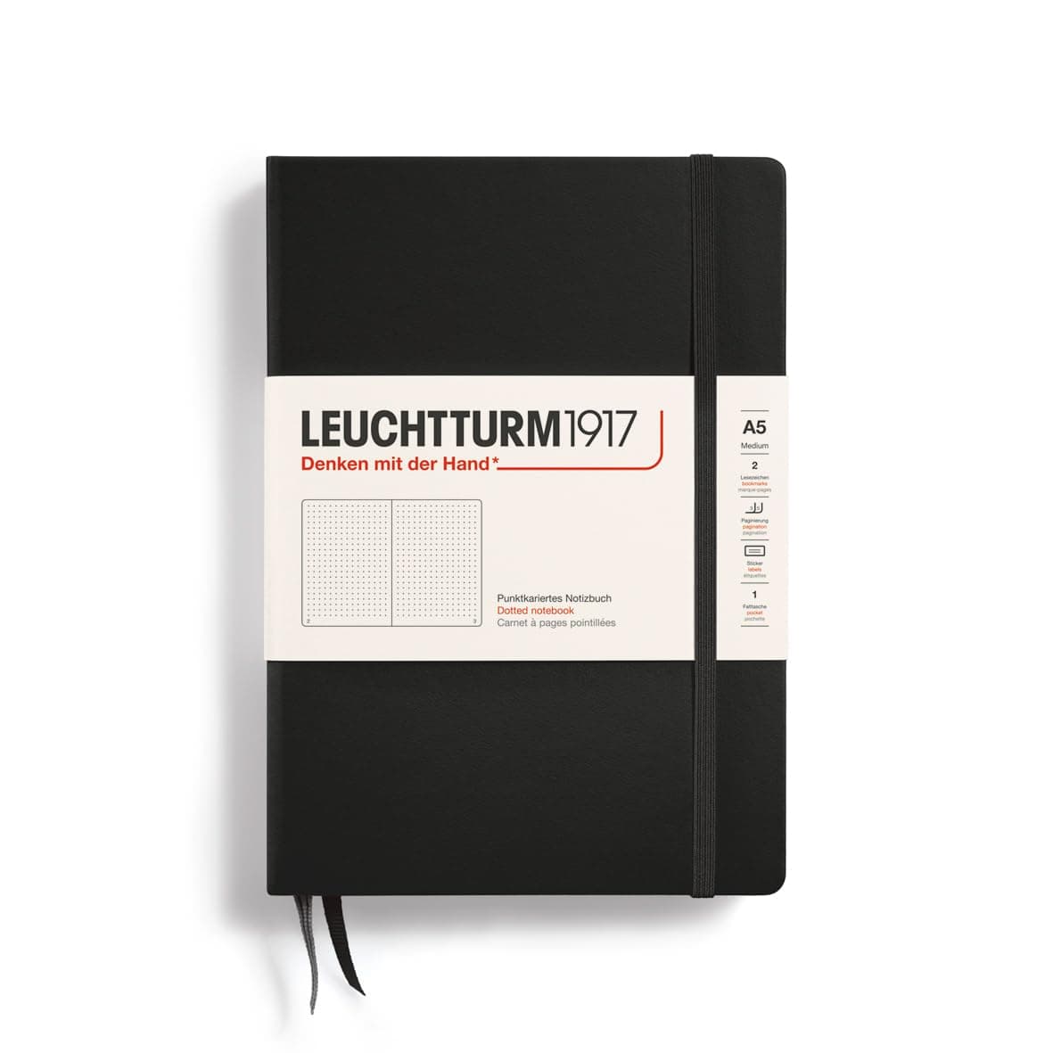 Notebook Hardcover Medium A5-251 Numbered Pages for Writing and Journaling (Black, Dotted)