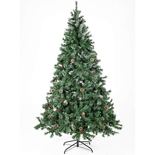 Artificial Christmas Tree Decorated with Pine Cones and Red Berries Unlit (7FT)