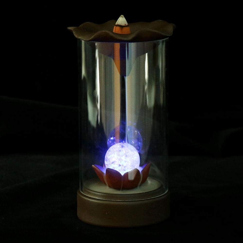 Backflow Incense Burner Incense Holder Antique Ceramic Acrylic Creative LED Light Lotus Cone Burner