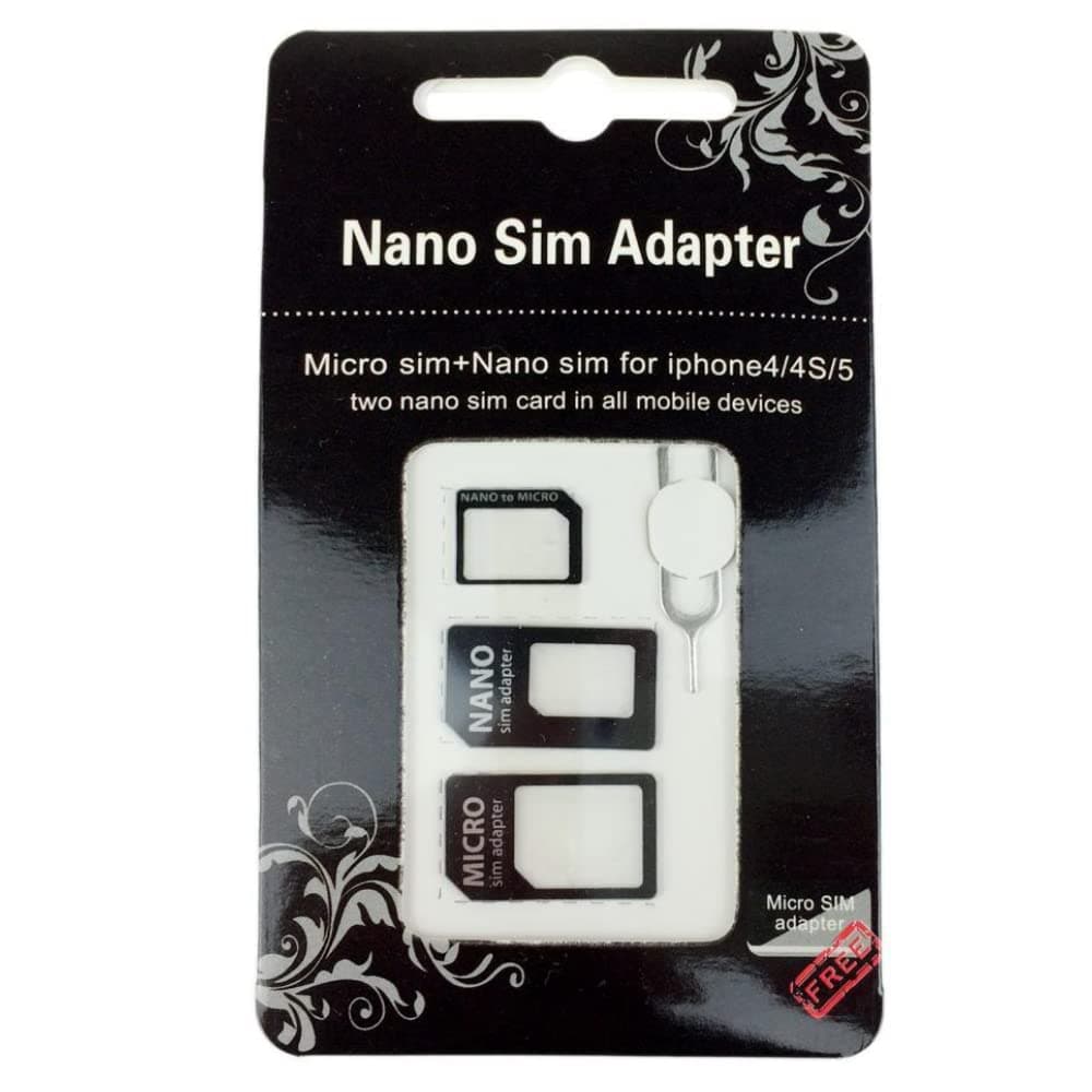 4 in 1 Nano SIM Adapter (Nano SIM to Micro SIM Card+ Micro SIM to Standard Card + Nano SIM to Standard Card) + Free Universal SIM Card Removal Clip for All Smartphones or Tablets