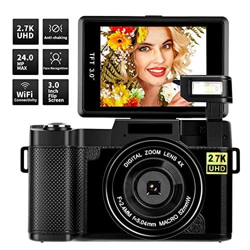 Digital Camera Vlogging Camera,24MP Ultra HD 2.7K Camera WiFi YouTube Camera with 3.0 Inch Flip Screen and Retractrable Flashlight