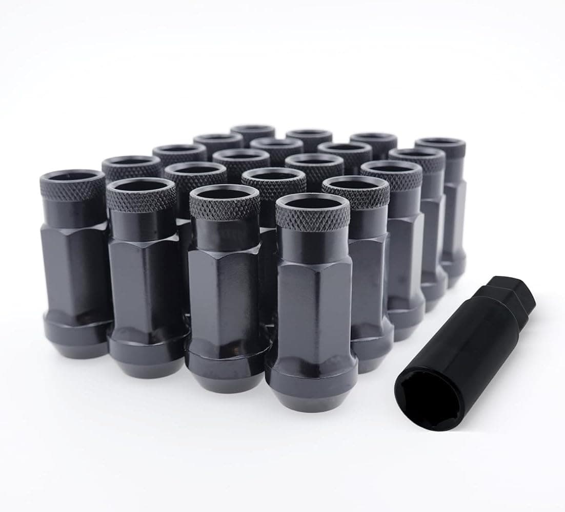EZAccessory 14x1.5 Extended Tuner Lug Nuts 20 Pcs+Key Black Racing Open End for Dodge Charger 05-25 Dodge Challenger 08-24 Chevy Camaro 10-25 Ford Mustang 15-25