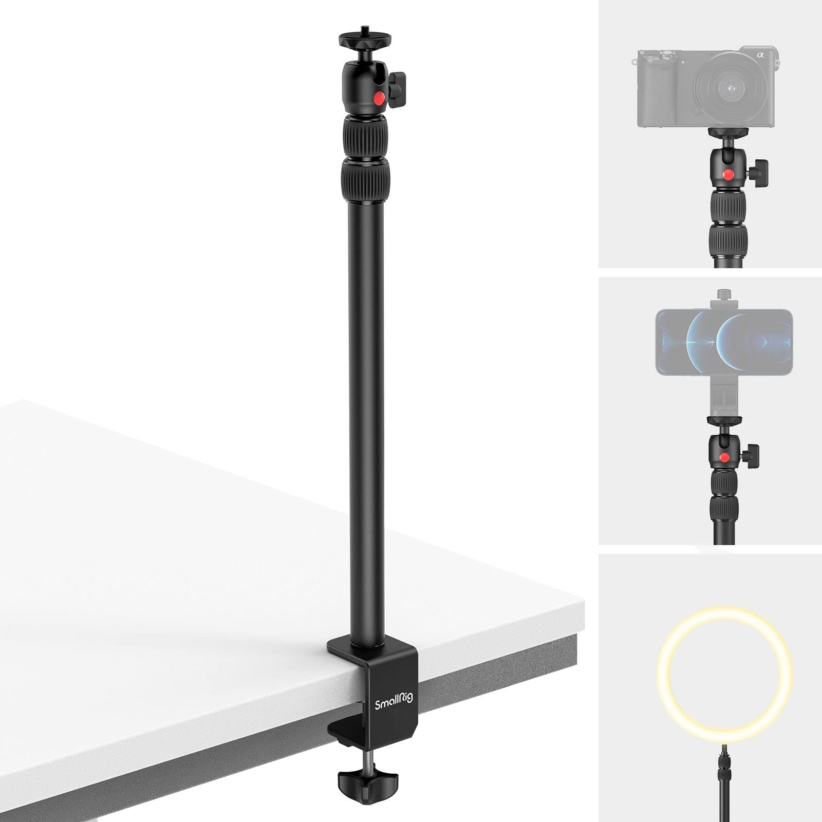 SmallRig Selection Desk Mount Camera Table Mount with 1/4" Ball Head, Adjustable Lighting Bracket from 13" to 35.4" (33cm-90cm), C-Table Clamp - 3488