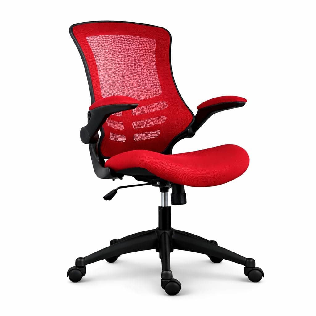 Office Hippo Mesh Operator Office Chair, Height & Tilt Adjustable Ergonomic Chair with Tension Control, Flip Up Arms, Computer Chair for Daily Use, Up to 115kg Weight, 5 Year Component Wty - Red