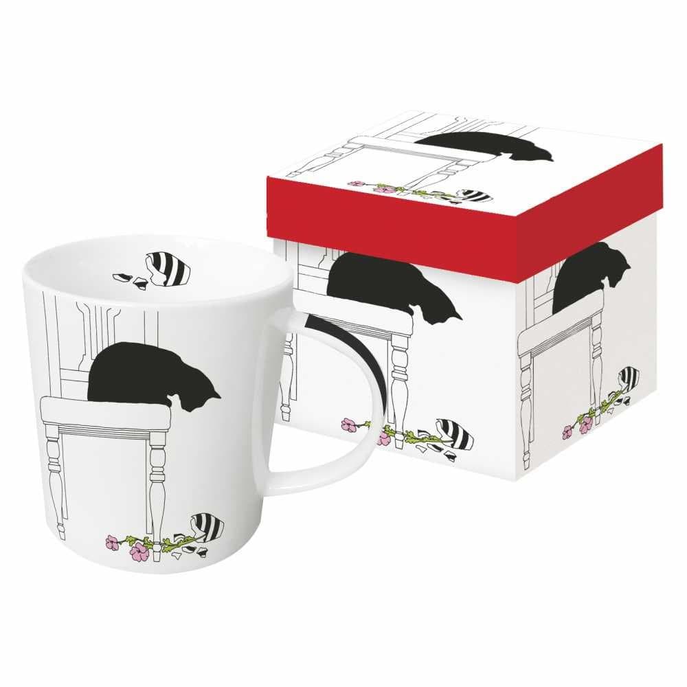 Paperproducts Design Decorative Bone China Mug Gift Box Set - Tabletop Kitchen Décor for Beverages, Hot, Cold, Tea – Artistic Designs, Decorated Mugs – 13.5 Ounces, Sue Boettcher Black Cat Vase Design