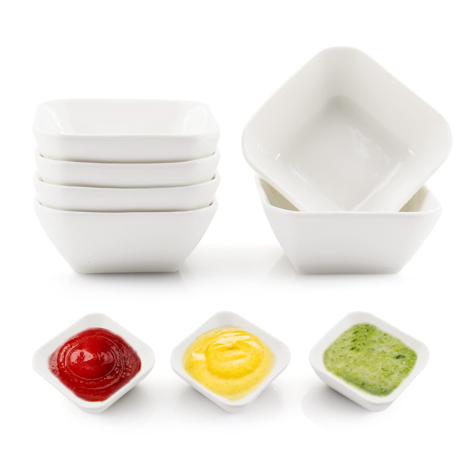 Ultra-Strong 3 Oz 6 Pack Ceramic Dip Bowls Set, Mini Bowl Soy Sauce Plate, Condiment Server, Can be Used for Ketchup, Vinegar,BBQ and Party Dinner