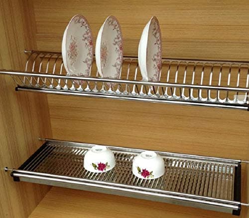 Stainless Steel Kitchen Dish Rack Drainer for Cabinet Width 60 cm (Silver)