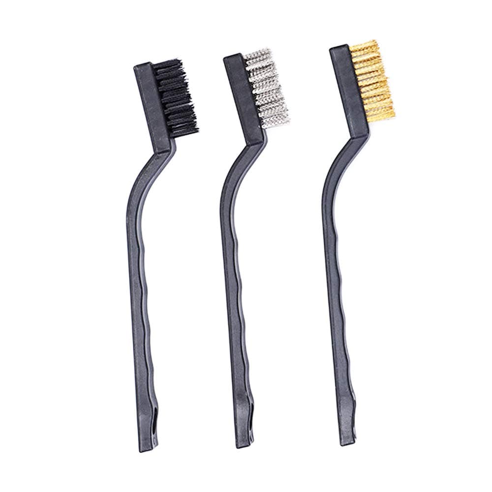XDMTWLKJ 3Pcs Mini Wire Brush Set for Cleaning And Rust Removing, 7 Inch Industrial Wire Brushes of Stainless Steel/Nylon/Brass Bristles