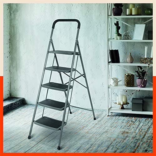 Bathla Boost 5-Step Foldable Steel Ladder with Anti-Slip Steps (Black)