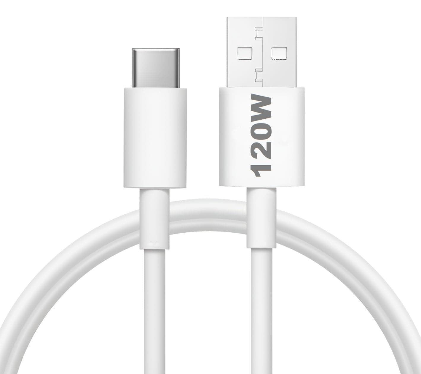 NISHTECH Original 120W Flash USB Type C Mobile Data Charging Cable For Vivo V30/V29/V28/V27/V25/V23E/V23 Pro/V21 5G/iQOO Neo 9 Pro/12 5G/Neo 7 Pro/Z7/Z7S/Z6 Lite/11/Z6 44W/T2/iQOO 9- White, 3Ft