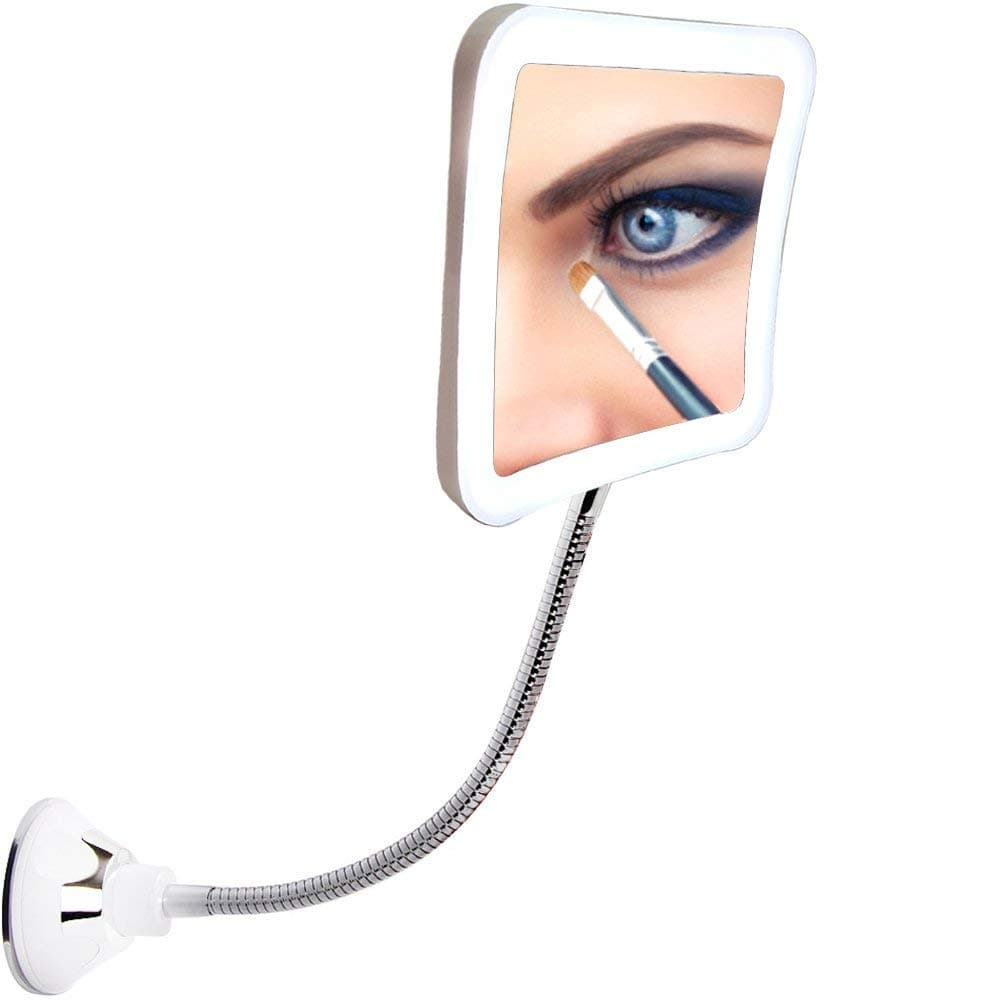 SunplusTrade Led Magnifying Makeup Mirror Lighted Vanity Bathroom Square Mirror With 360 Degree Swivel Rotation, Flexible Gooseneck, And Locking Suction