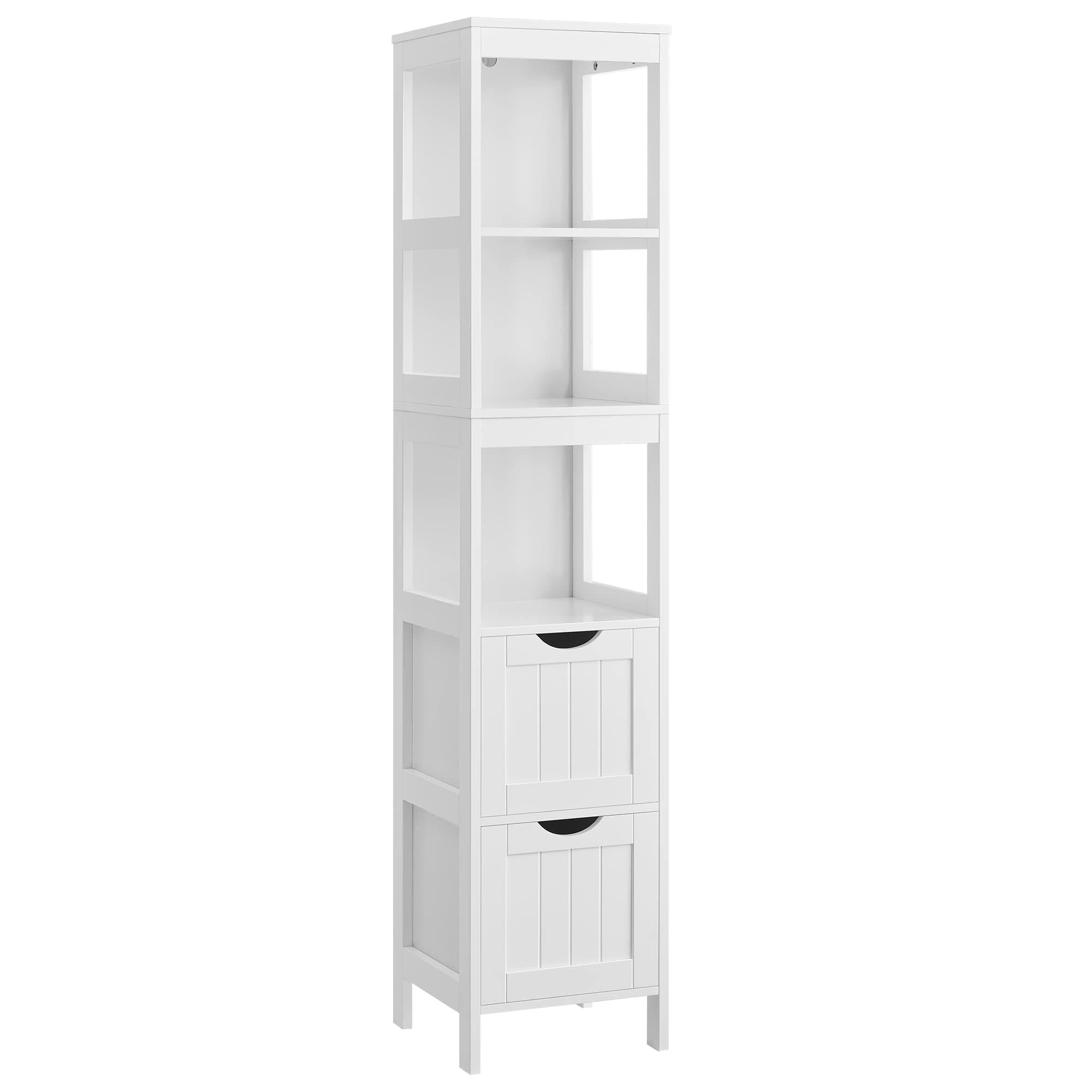 VASAGLE BBC66WT Bathroom Cabinet Storage Unit with 2 Drawers 3 Open Compartments for Bathroom Living Room Kitchen White