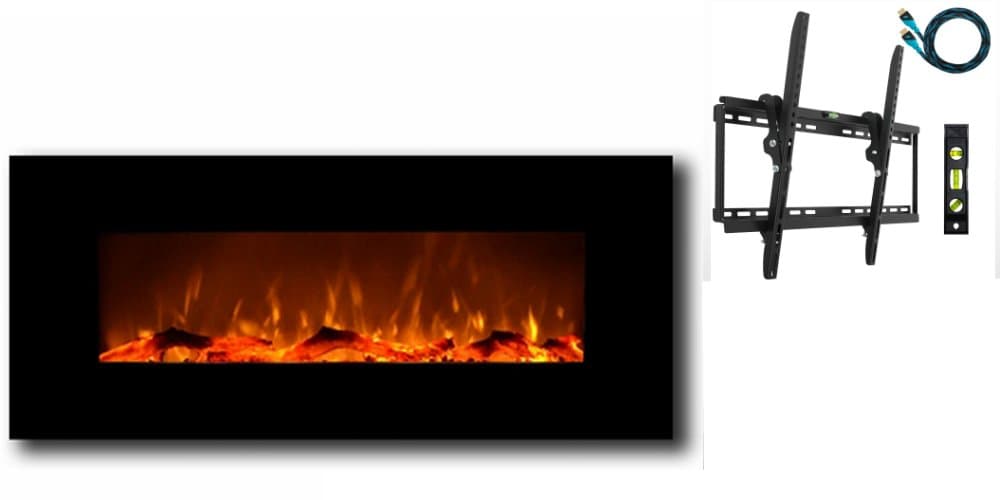 Electric Fireplace Wall Mount with Tv Wall Mount Bracket for 32-65" Bundle Set