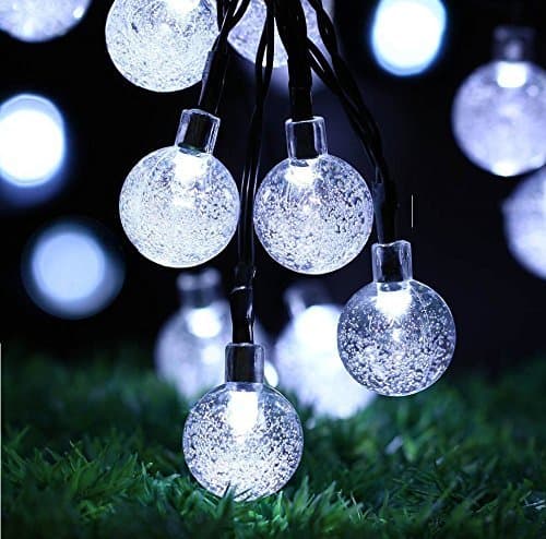 SOLVAO Solar Globe String Lights (30 LED) - Decorative Outdoor Crystal Ball Bulbs for Christmas & Holidays - Festive Waterproof Fairy Bubble Lighting for Cafes, Camping and Outdoors (Bright White)