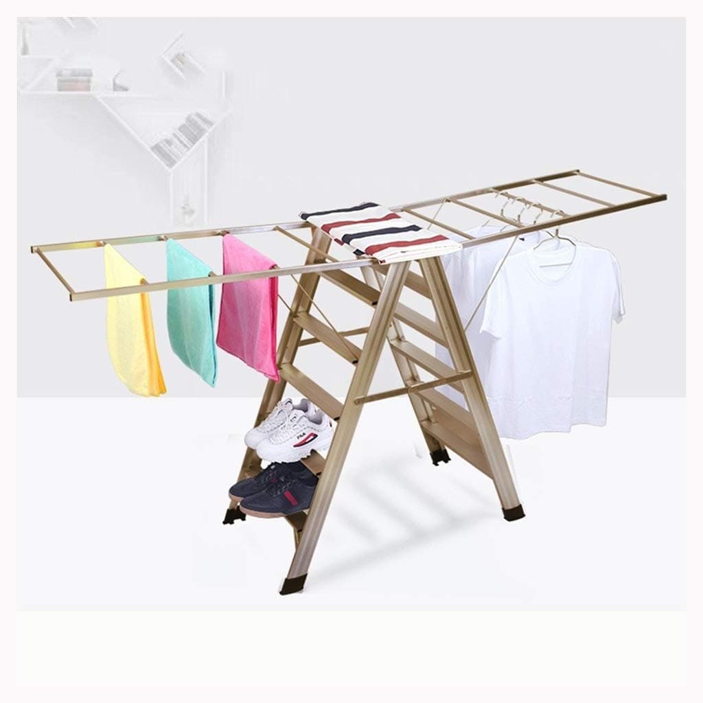 LhhClothes Airer Drying Rack Extra Large 2 Tier Clothes Drying Rails Folds Flat For Easy Storage (Color : Gold, Size : 6steps)