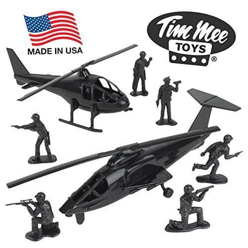 Black Helicopter STRIKEFORCE: 8pc TimMee Plastic Army Men Playset – Made In USA by Tim Mee