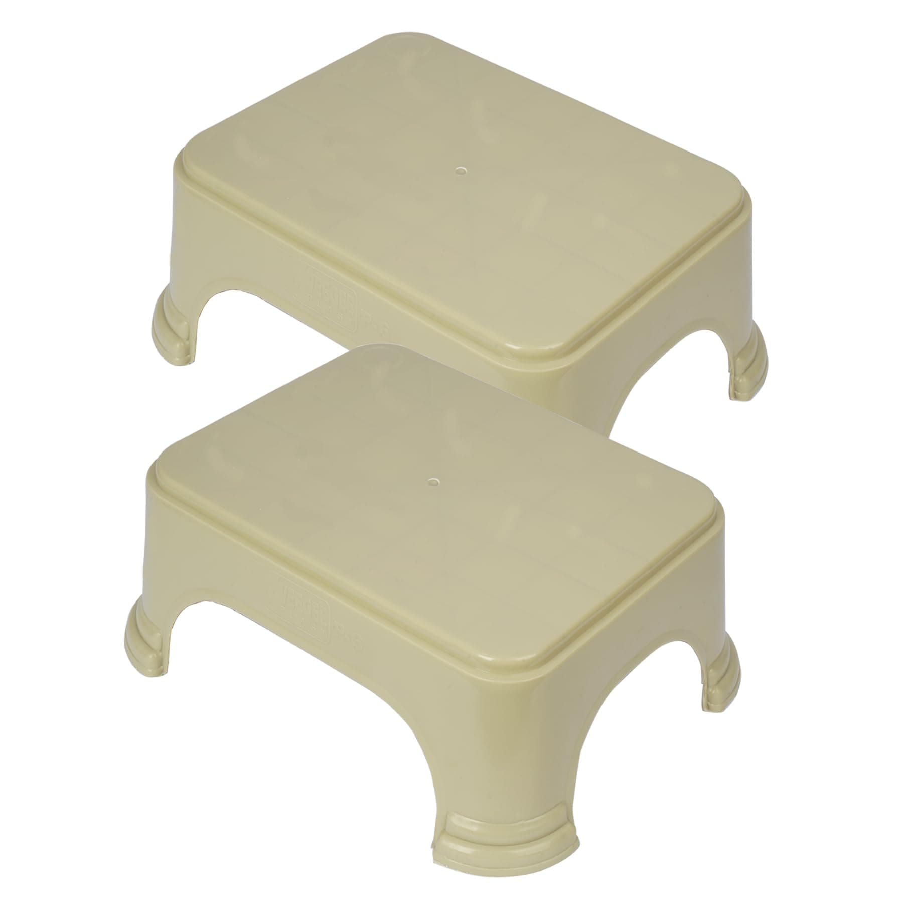 Kuber Industries Bathroom Stool | Bathroom Plain Square Stool | Plastic Stool For Bathroom | Stool for Kitchen | Bathroom Patla | Support Stool for Bathroom | P6 | Pack of 2 | Beige