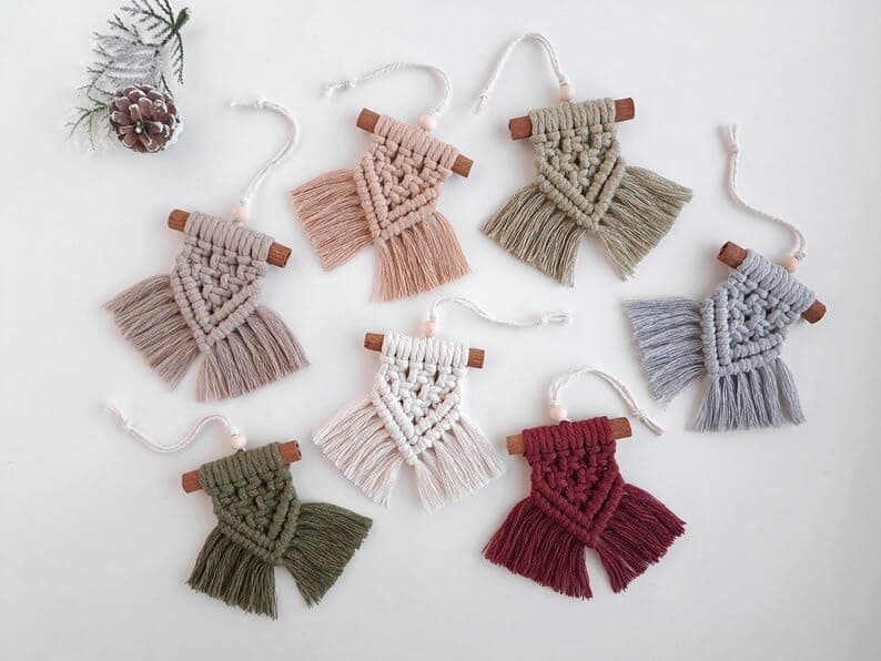 Azeem Mart Cinnamon Macrame Ornament for Christmas Tree Macrame car Diffuser, Boho Christmas Tree Ornament Tapestry (Winter Sage)