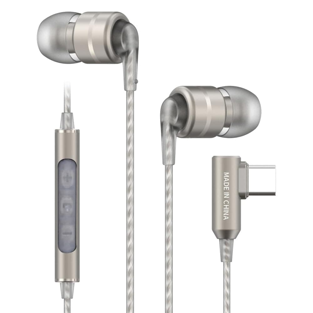 E80D - In Ear Isolating USB-C High Definition Earphones with Integrated DAC and Microphone for Apple and Android Devices - Silver