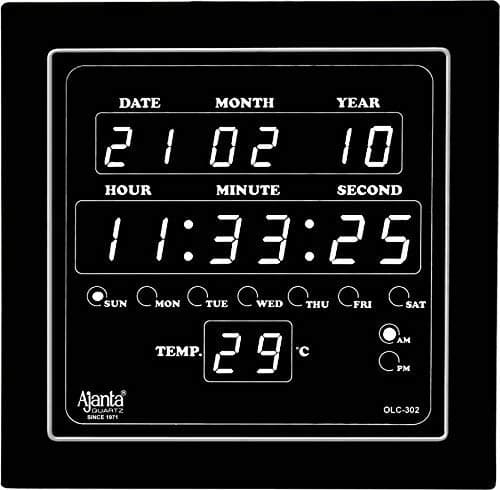 Ajanta Quartz Digital White LED Square Wall Clock OLC - 302 (25.4 cm x 25.4 cm x 3.5 cm)