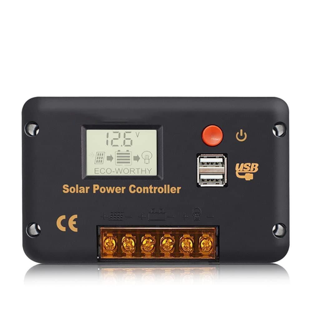 30A Solar Charger Controller, Solar Panel Battery Intelligent Regulator, with Dual USB Port Auto, PWM Positive Ground, LCD Display