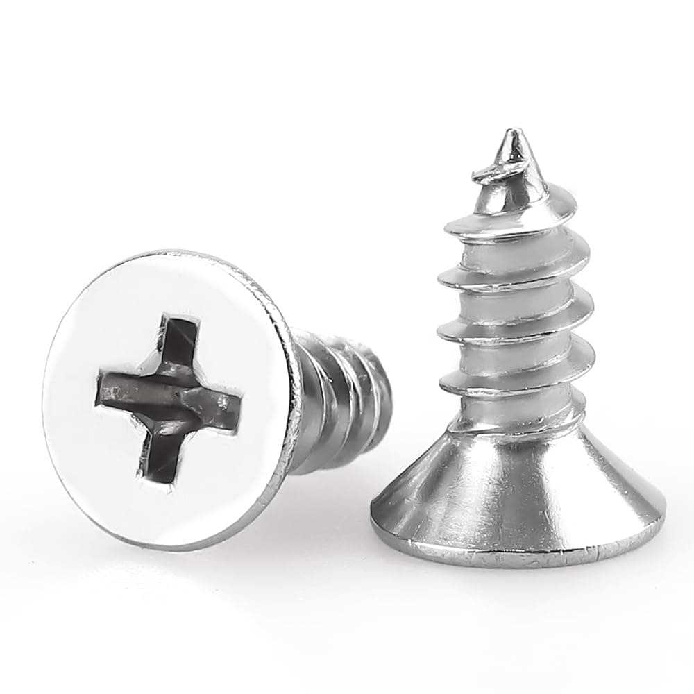 #6 x 3/8" (100 PCS) Flat Head Sheet Metal Screws Phillips Drive Wood Screws, 304 Stainless Steel 18-8, Self Tapping Screw